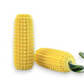 Yellow corn cob-shaped chew toy with a green and blue braided rope